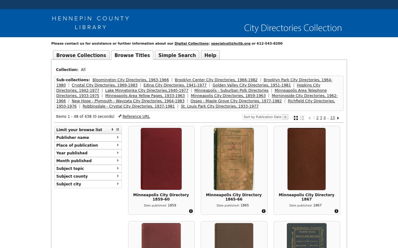 Minnetonka city directory collection browse interface