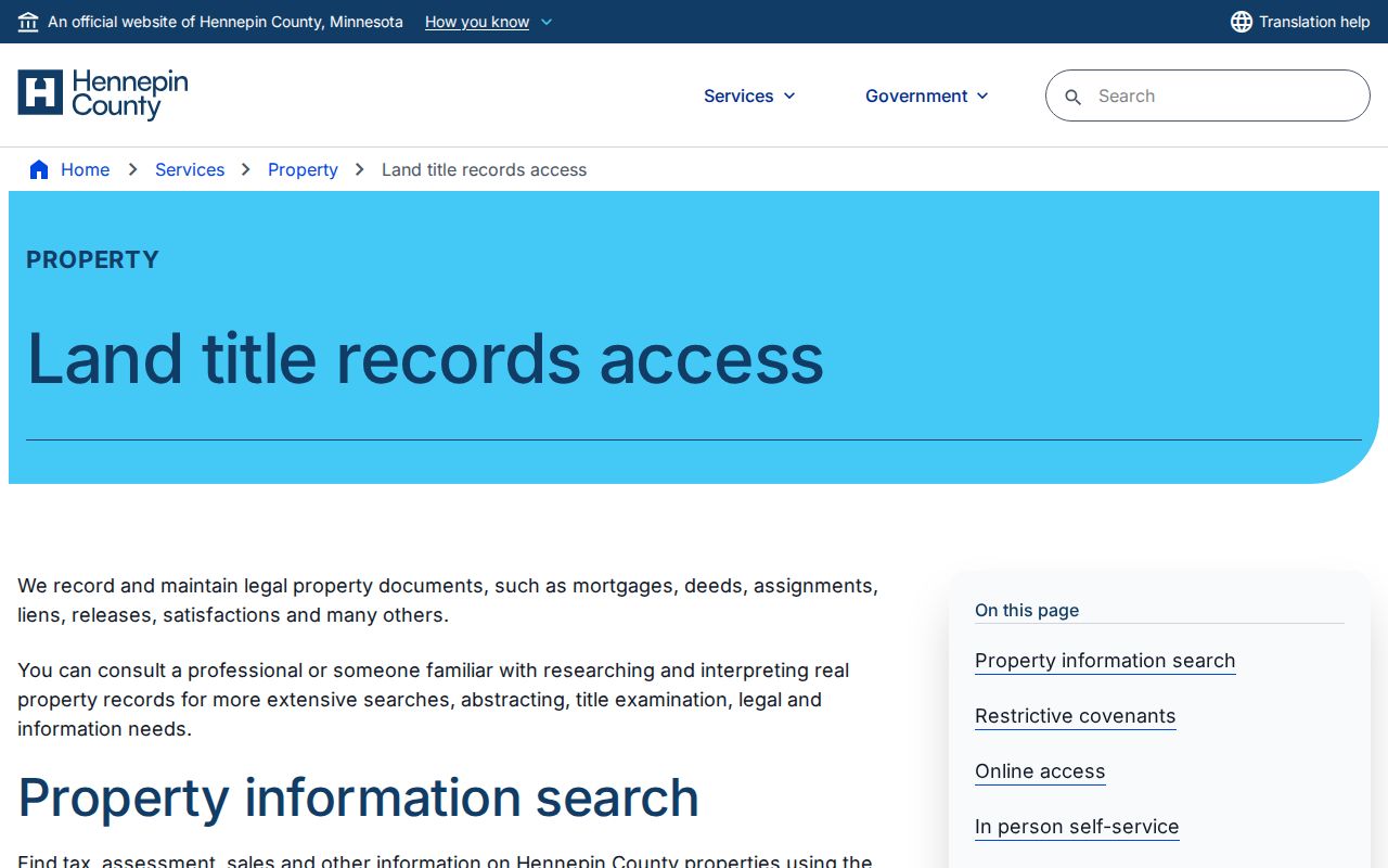 Minnetonka street directory Hennepin land-title access and RecordEASE channels